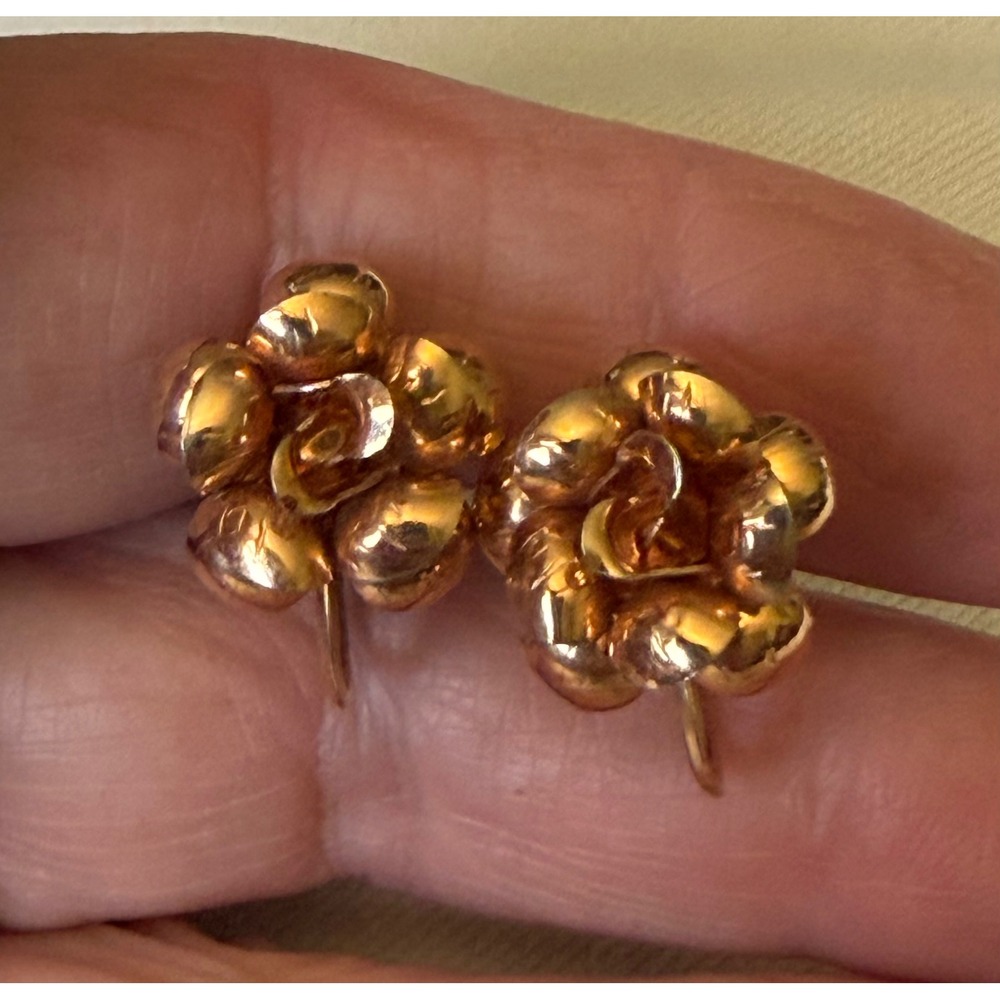 Krementz Gold Overlay Rose Screw Back Earrings